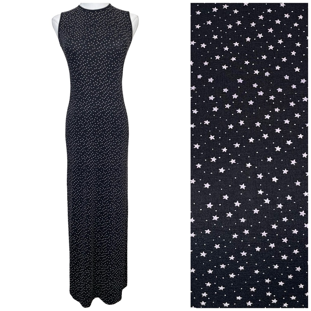 Vintage Top This Star Print Maxi Dress Women S Black Sleeveless‎ Celestial 90s